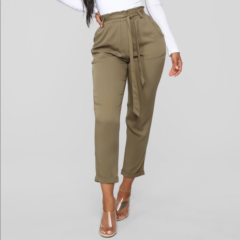 Olive Tie Waist pant by Fashion Nova